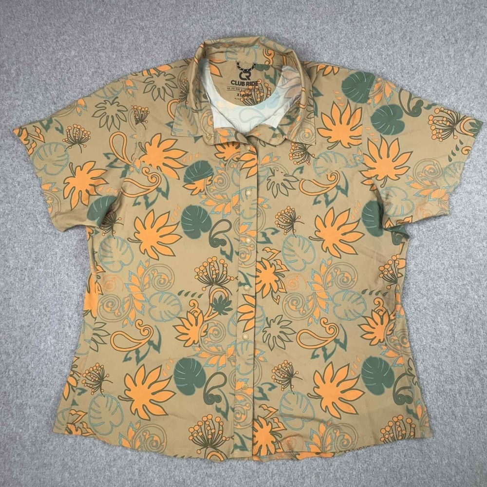 Club Ride Bandara Trailhead Party Shirt Women's Size XL Coriander Brown Paisley - Picture 1 of 13